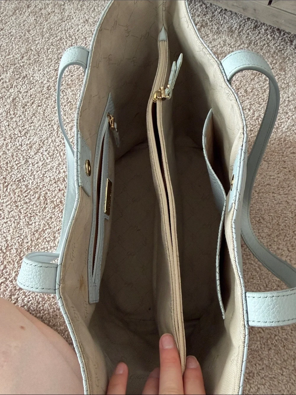 Gigi New York Monogrammed Light Gray Snake-Embossed Leather Tote Bag